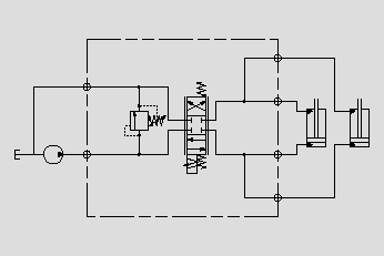 此原理圖為運(yùn)用電比例換向閥和壓力閥控制屬具執(zhí)行機(jī)構(gòu)的壓力和運(yùn)動(dòng)方向。