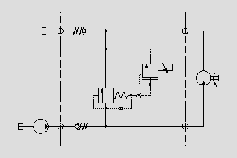 此原理圖為電比例溢流閥可用于調(diào)節(jié)系統(tǒng)的工作壓力。