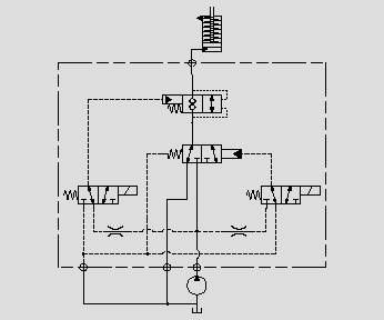 此原理圖應(yīng)用于邏輯閥和電磁閥組合的大流量控制。