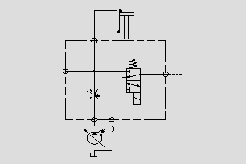 此原理圖為電磁閥切換負載敏感工作與否，流量控制閥控制泵的輸出流量。