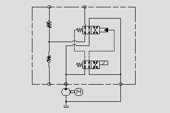 此原理圖為電磁閥與液控?fù)Q向閥組合成大流量電磁換向閥。