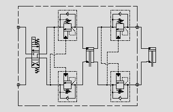 此原理圖為三位四通電磁閥控制油缸動作。