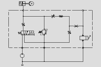 此原理圖為運(yùn)用電磁閥,流量控制閥和壓力閥控制制動(dòng)器的動(dòng)作速度、壓力和啟停。