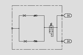 此原理圖為通過電控連通蓄能器和減震油缸，通過蓄能器的蓄能特性來快速衰減油缸的震動。