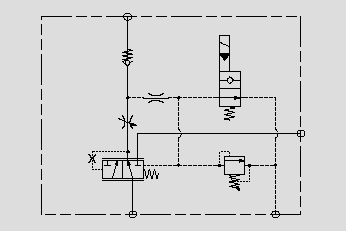 此原理圖為運(yùn)用電磁閥、壓力閥和邏輯閥控制屬具執(zhí)行機(jī)構(gòu)的壓力和啟停。